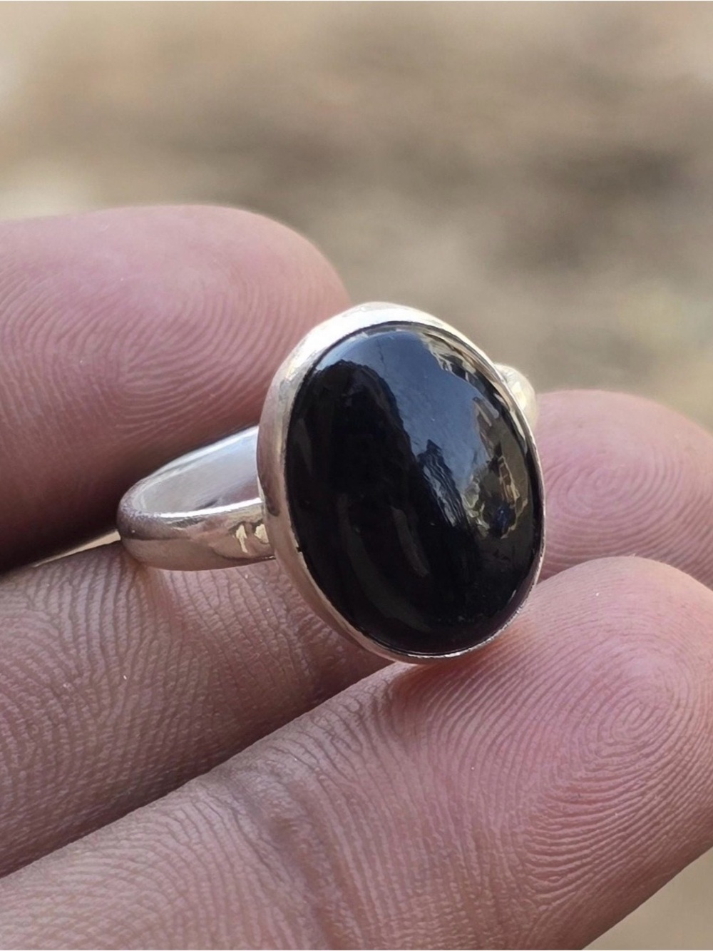 925 Sterling Silver Black Onyx Oval Ring for Women